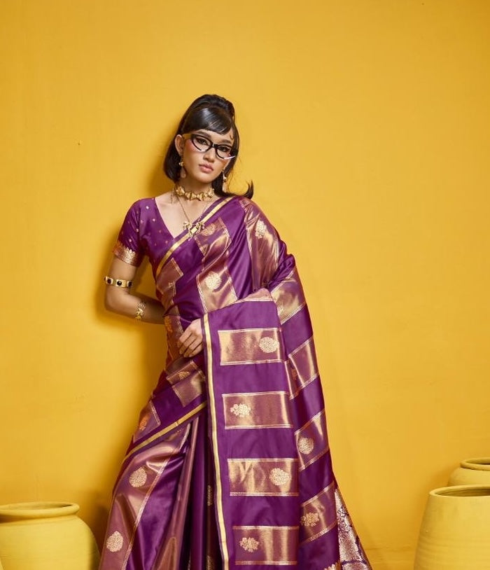 Magenta Satin Silk Ready to wear/Easy Saree - Panaash Saree
