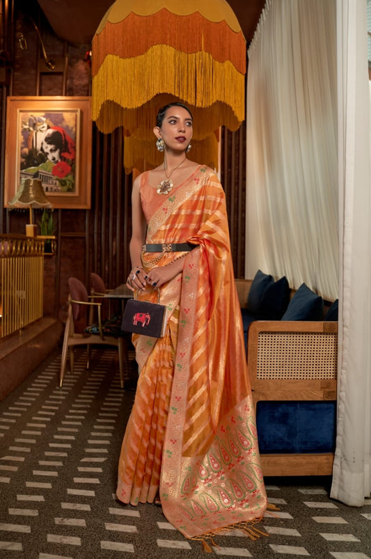 Orange Organza Readymade/Easy Saree