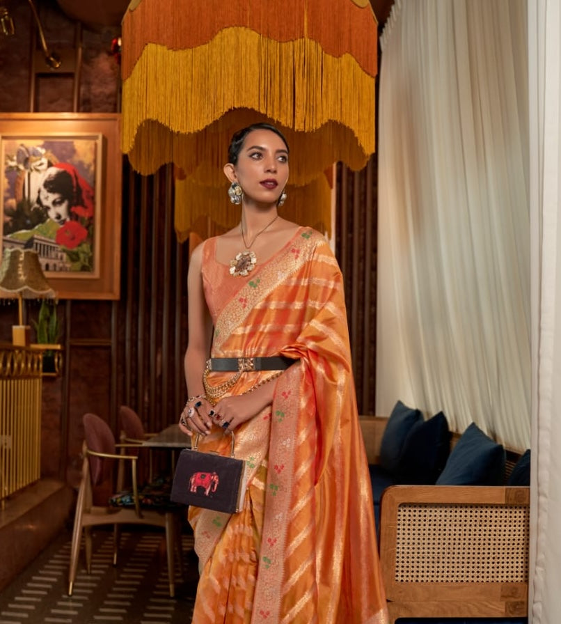 Orange Organza Readymade/Easy Saree