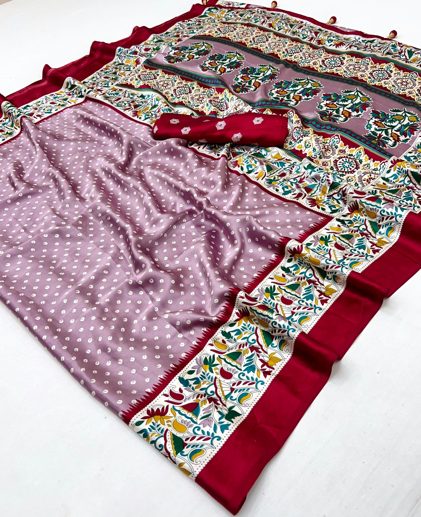 Lilac Crepe Silk Readymade/Easy Saree