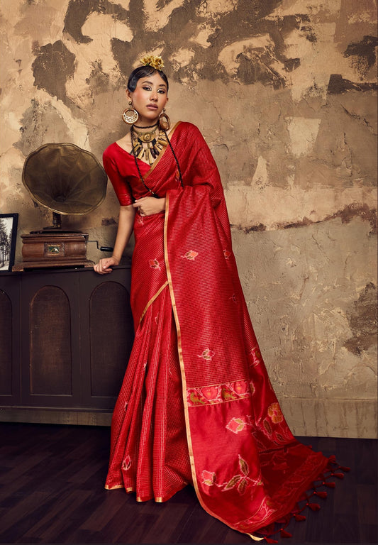 Red Silk Ready To Wear/Easy Saree - Panaash Saree