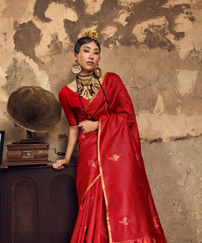 Red Silk Ready To Wear/Easy Saree - Panaash Saree