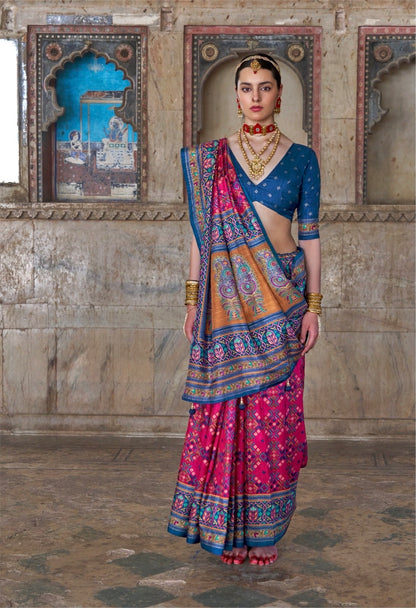 Pink Patola Silk Readymade/Easy Saree