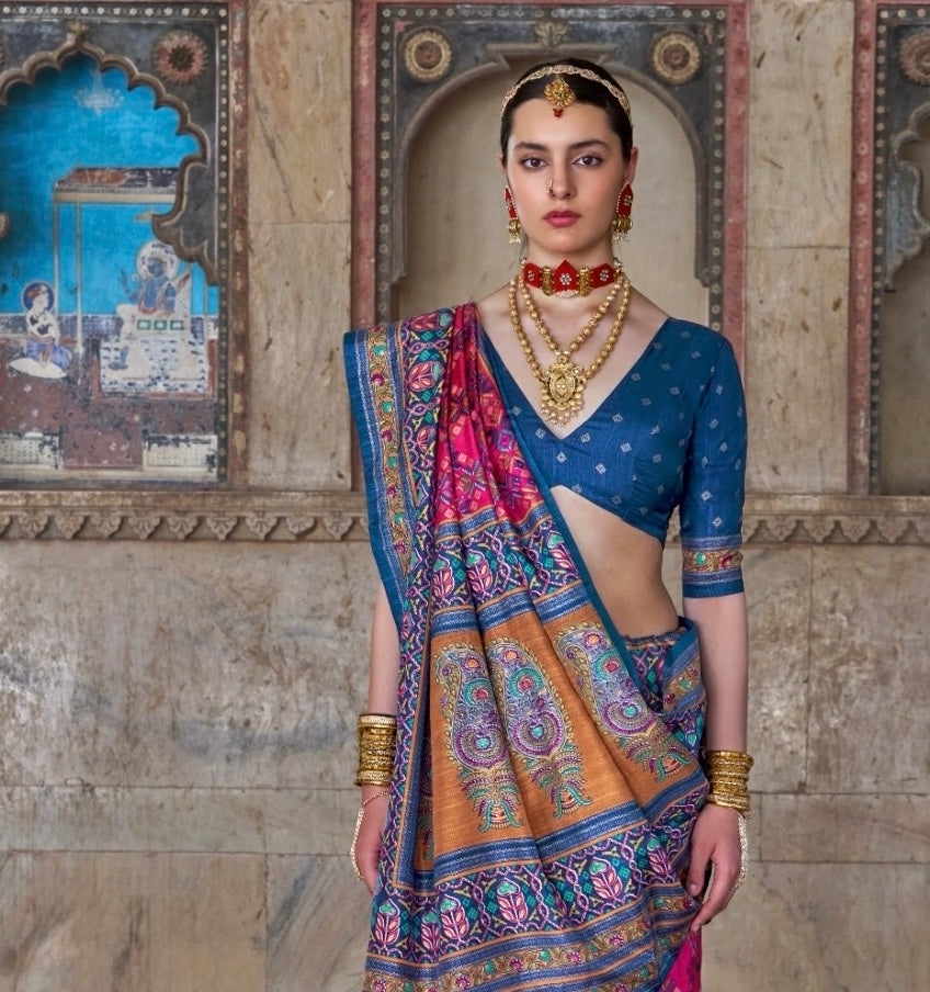 Pink Patola Silk Readymade/Easy Saree
