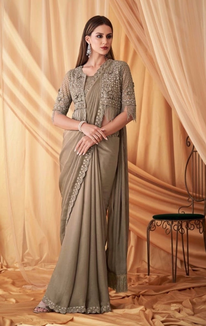 Golden Evening Wear Readymade Saree