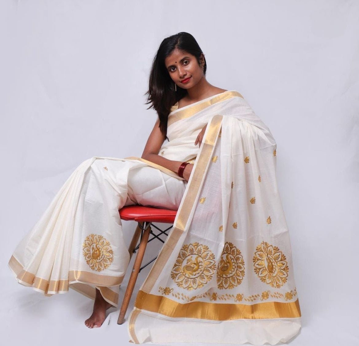 Kerala Mul Cotton Kasavu Easy/Readymade Saree - Panaash Saree
