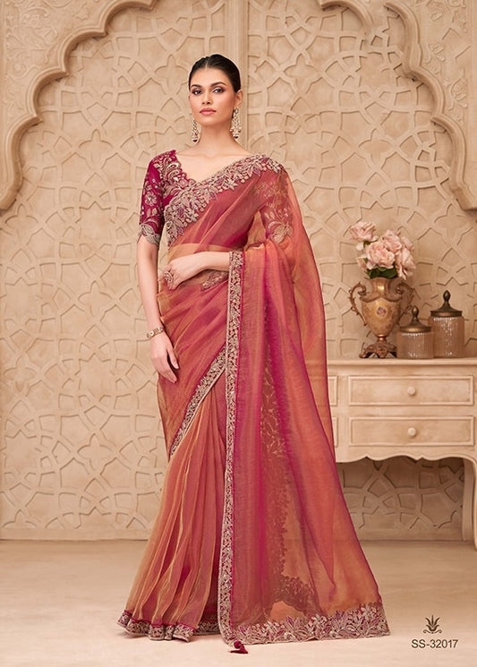 Rust Color Cocktail Party Wear Readymade Saree