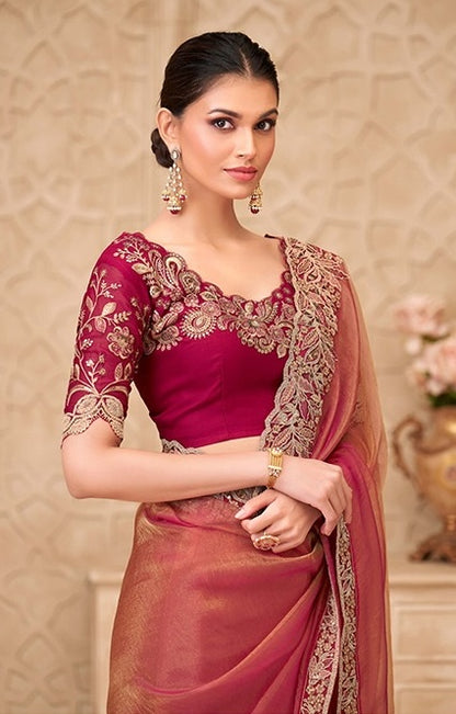 Rust Color Cocktail Party Wear Readymade Saree