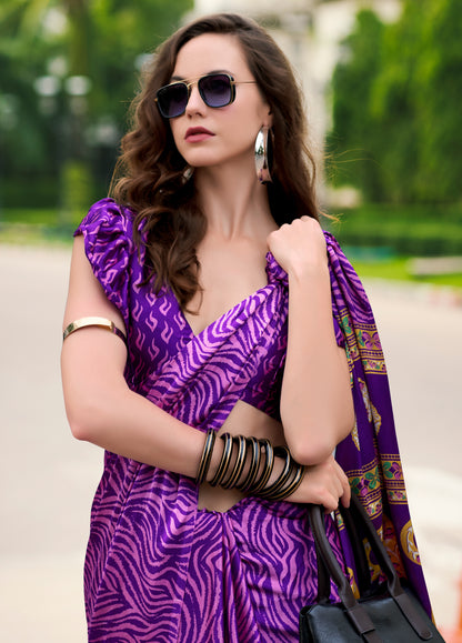 Plus Size Purple Color Crepe Silk Readymade Saree