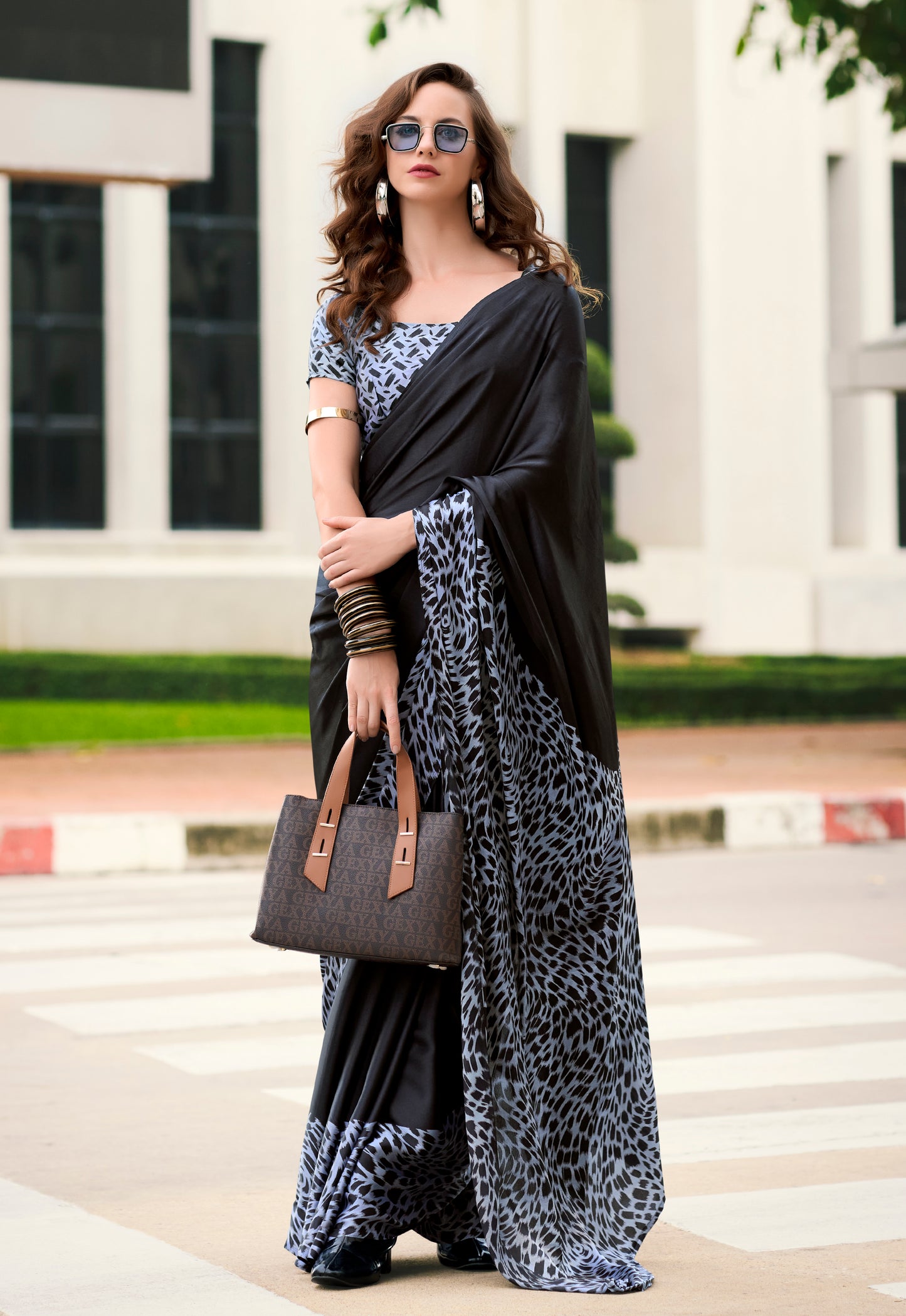 Black Color Office Wear Crepe Silk Readymade/Easy Saree