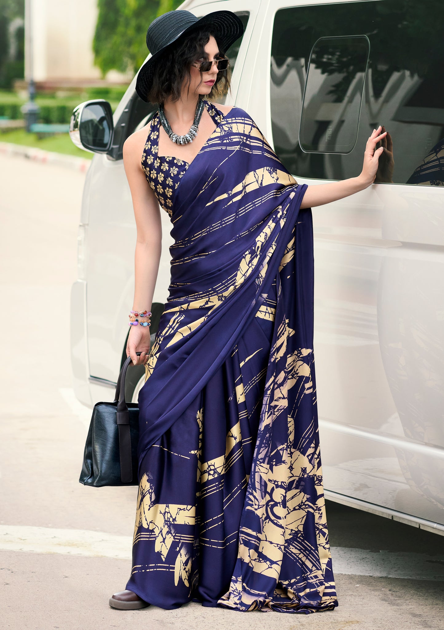 Blue Color Crepe Silk Readymade/Easy Saree