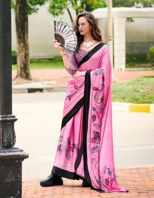 Pink Office Wear Crepe Silk Readymade/Easy Saree