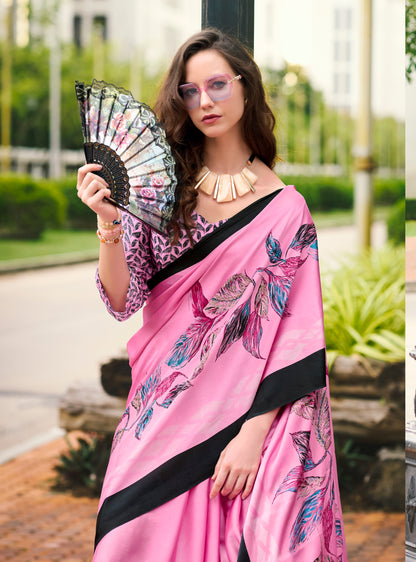 Pink Office Wear Crepe Silk Readymade/Easy Saree