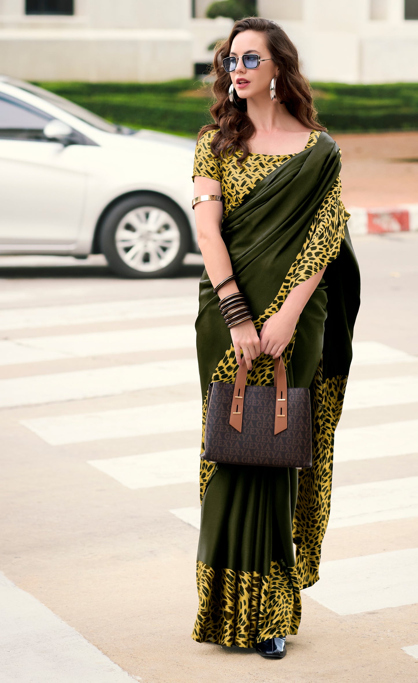 Green Office Wear Crepe Silk Readymade/Easy Saree