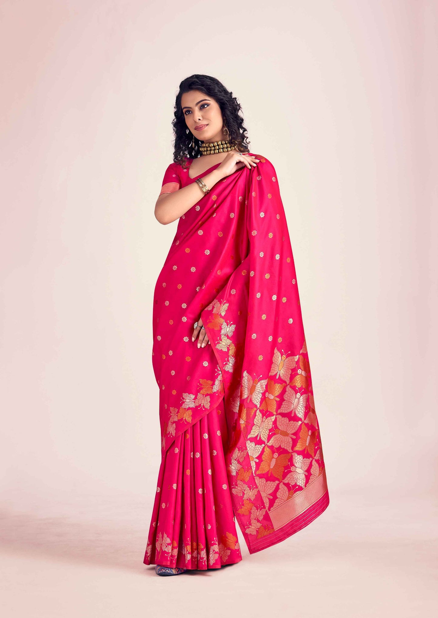 Pink Color Kanjivaram Silk Readymade/Easy Saree