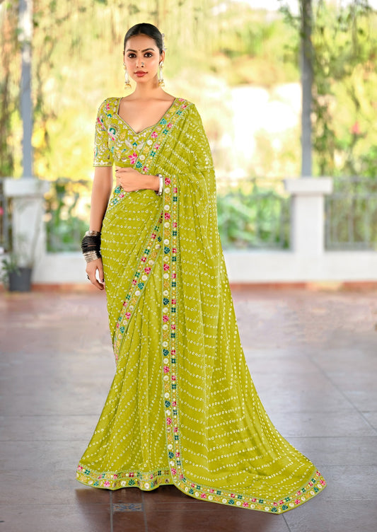 Light Green Georgette Readymade/Easy Saree