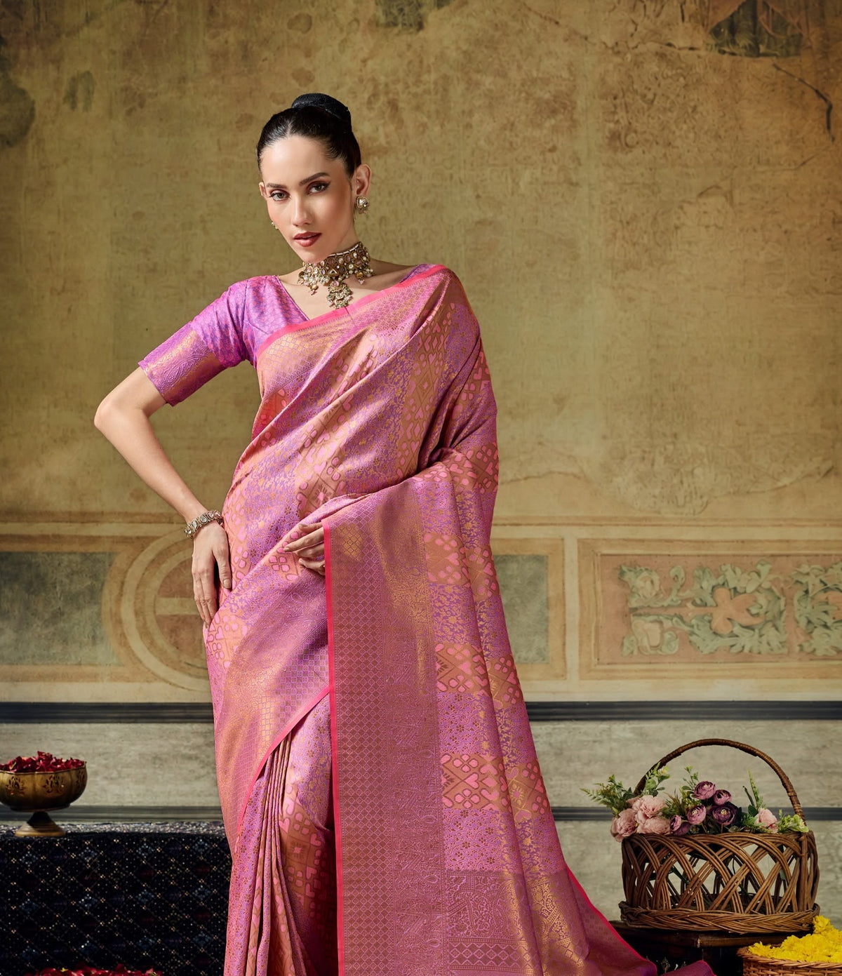 Mauve Pink Kanjivaram Silk Ready To Wear/Easy Saree Stylebypannash
