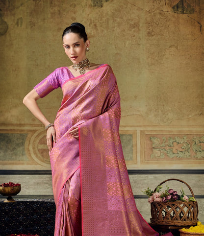 Mauve Pink Kanjivaram Silk Ready To Wear/Easy Saree Stylebypannash