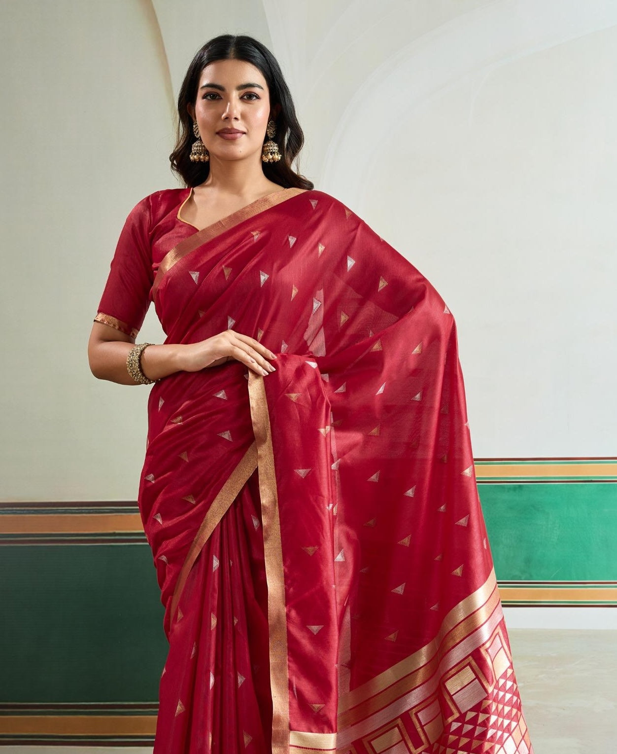 Red Tussar Silk Readymade/Easy Saree