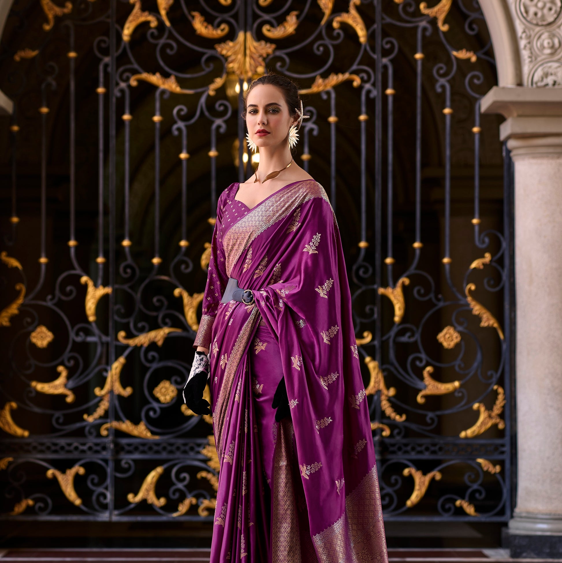Magenta Satin Silk Readymade/Easy Saree - Panaash Saree