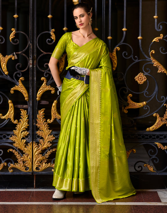 Mehendi Color Satin Silk Readymade/Easy Saree