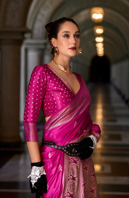 Pink Color Satin Silk Readymade/Easy Saree