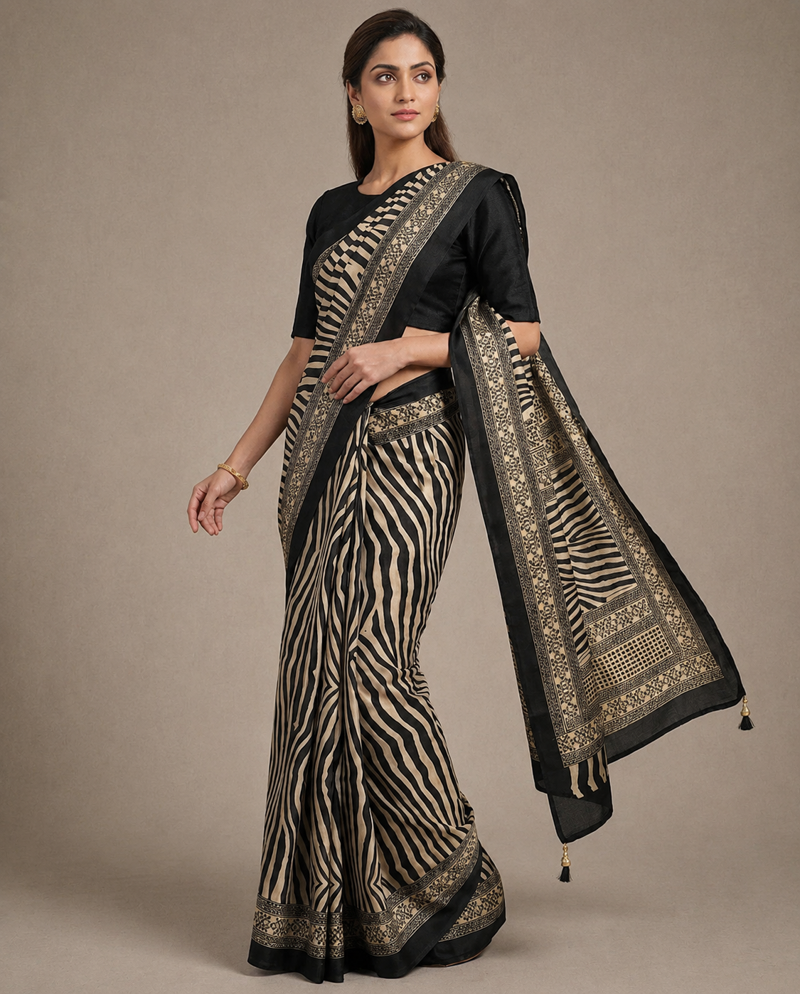 Black Crepe Silk Ready To Wear/Easy Saree by Stylebypanaash 