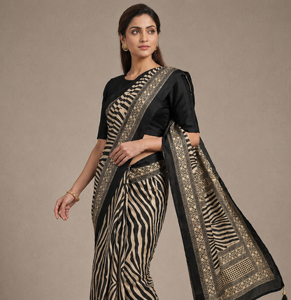Black Crepe Silk Ready To Wear/Easy Saree by Stylebypanaash 