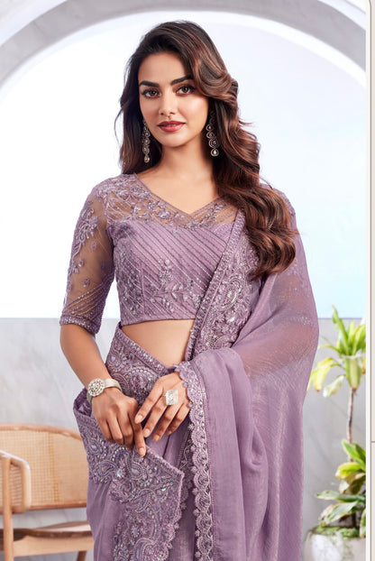 Violet Color Cocktail Readymade Saree