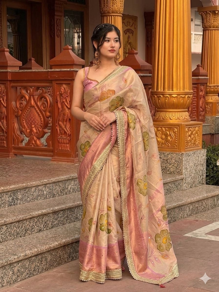 Beige Banarasi Ready To Wear/Easy Saree - Panaash Saree