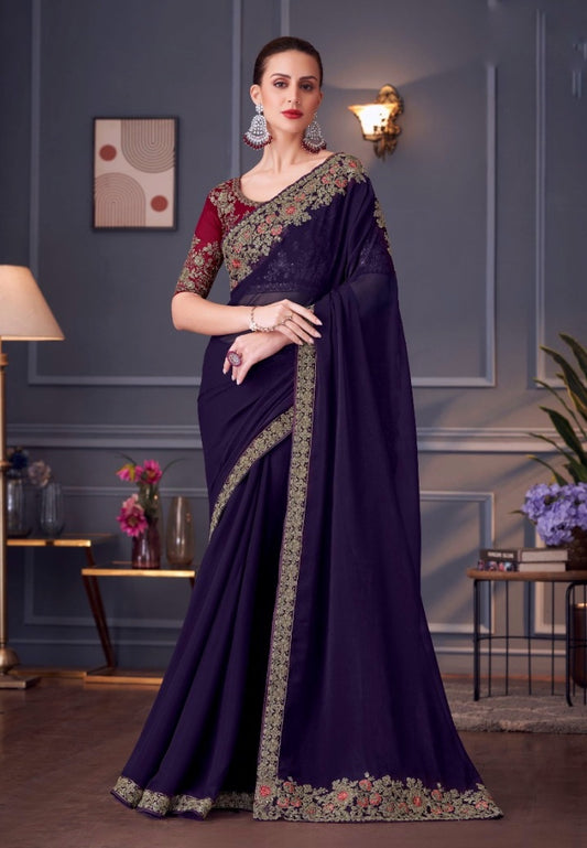 Purple Color Cocktail Readymade Saree