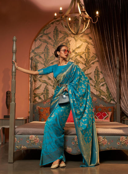 Blue Readymade Banarasi Silk Saree