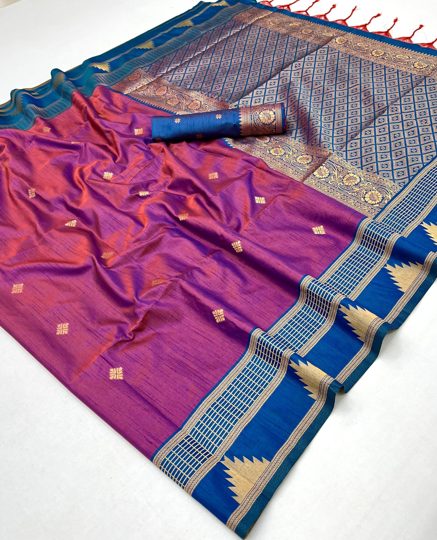 Purple Color Tussar Silk Readymade/Easy Saree