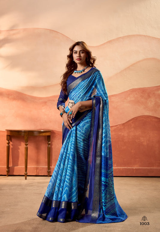 Blue Color Silk Cotton Readymade/Easy Saree