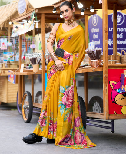 Yellow Color Georgette Readymade/Easy Saree