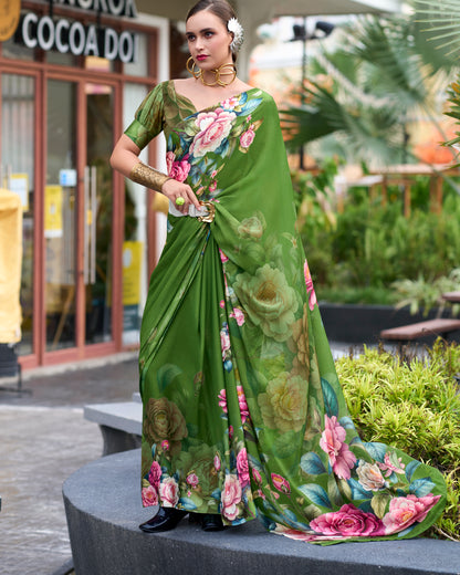 Green Color Georgette Readymade/Easy Saree