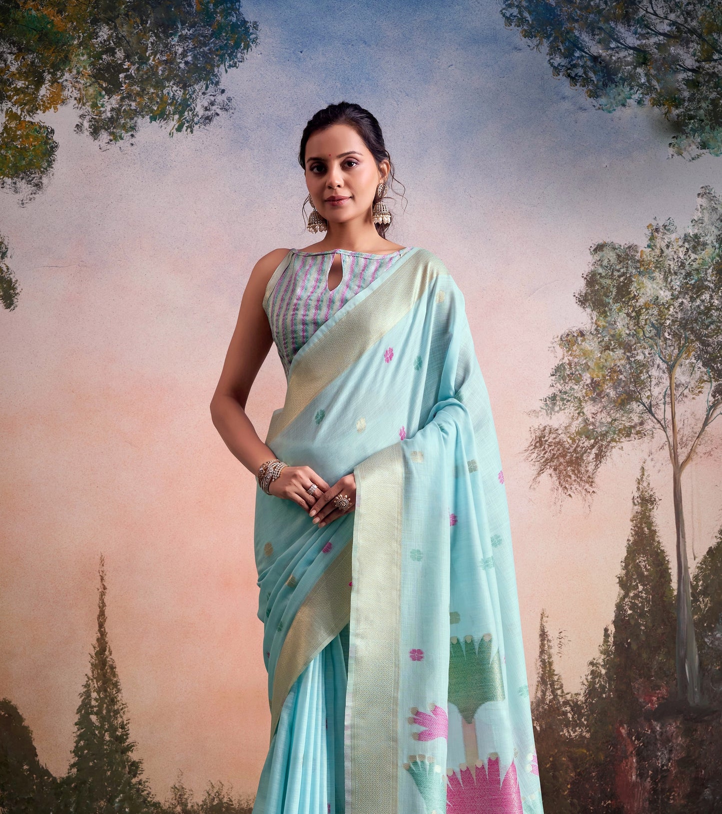 Blue Linen Normal Drape Saree - Panaash Saree