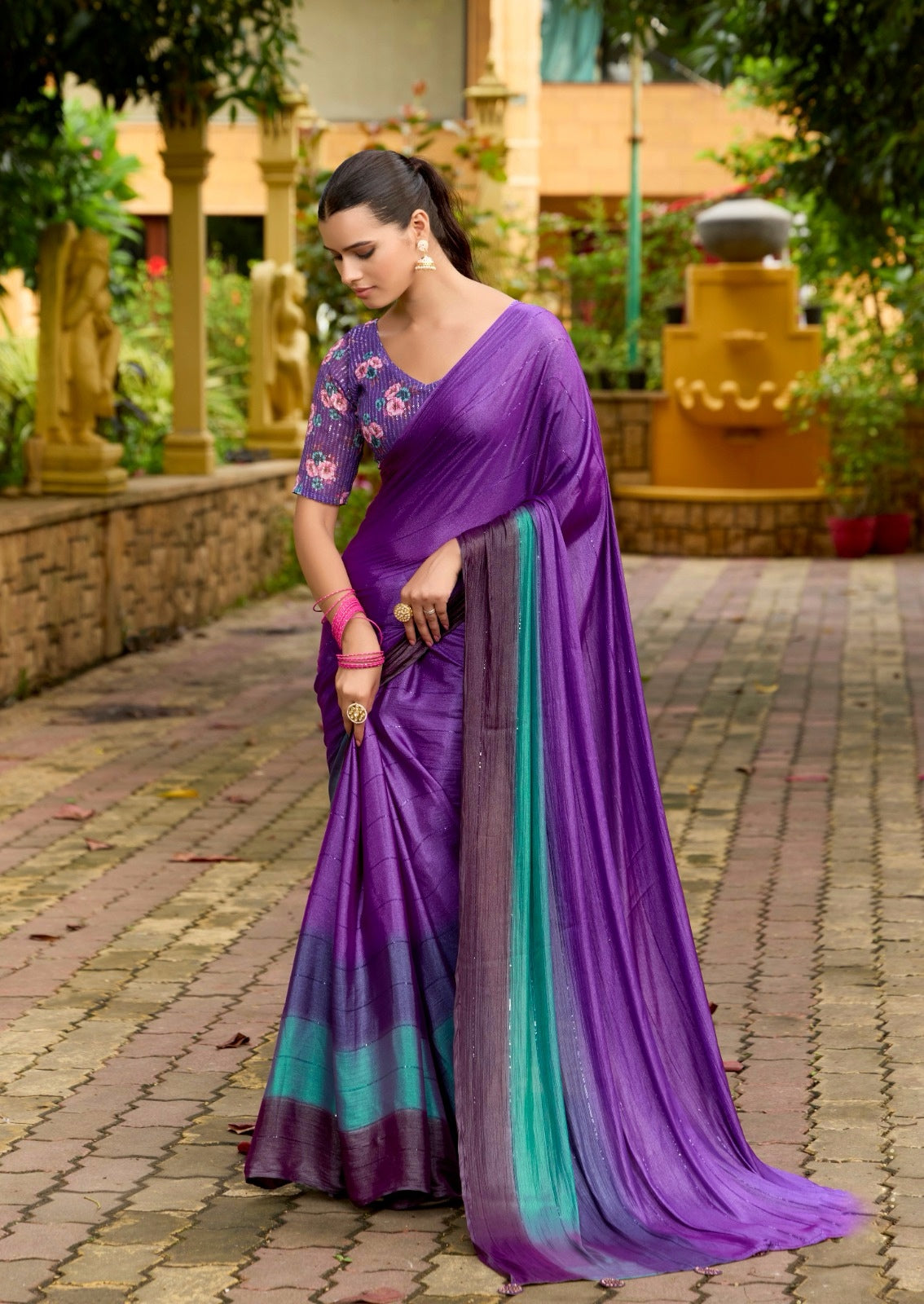 Royal Purple Georgette Readymade/Easy Saree