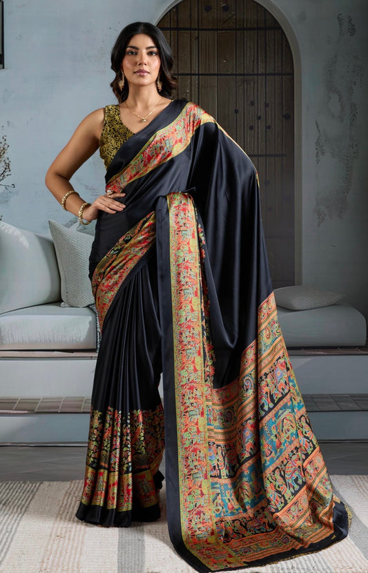 Black Crepe Silk Readymade Saree