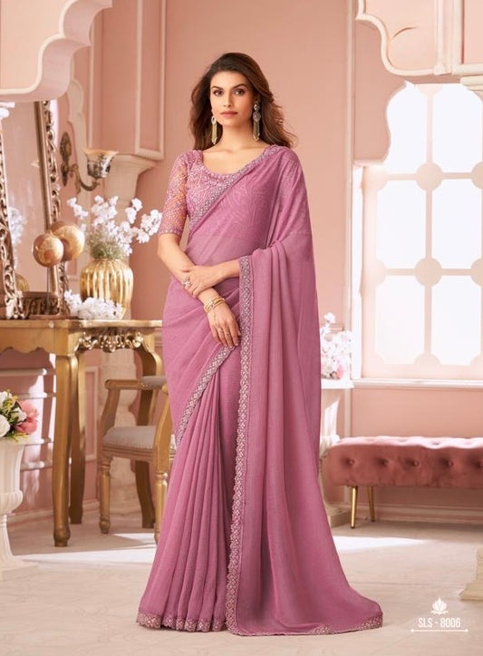 Pink Cocktail Readymade Saree With Designer Blouse