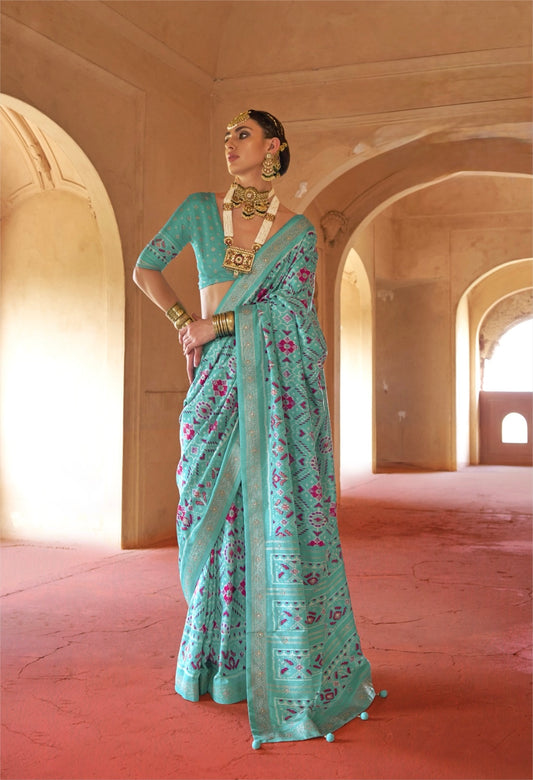 Blue Patola Silk Readymade/Easy Saree