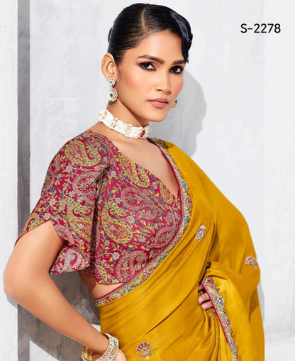 Yellow Tissue Silk Readymade/Easy Saree