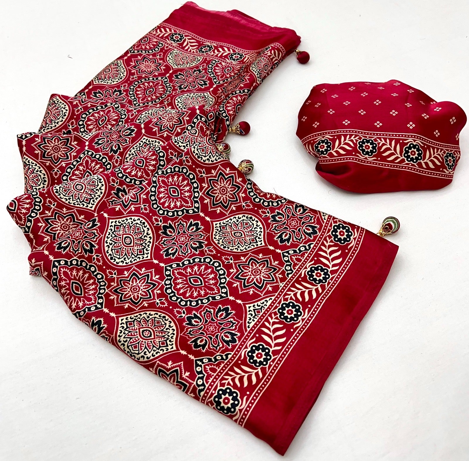 Dark Red Crepe Silk Ready To Wear/Easy Saree - Panaash Saree