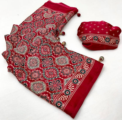 Dark Red Crepe Silk Ready To Wear/Easy Saree - Panaash Saree