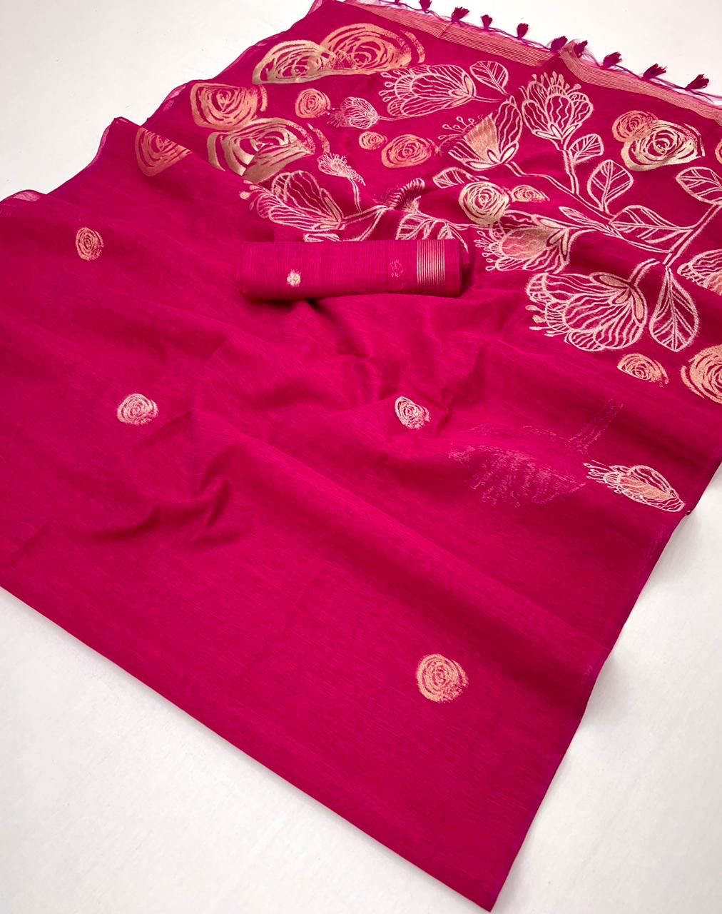 Magenta Pink Munga Silk Readymade/Easy Saree - Panaash Saree