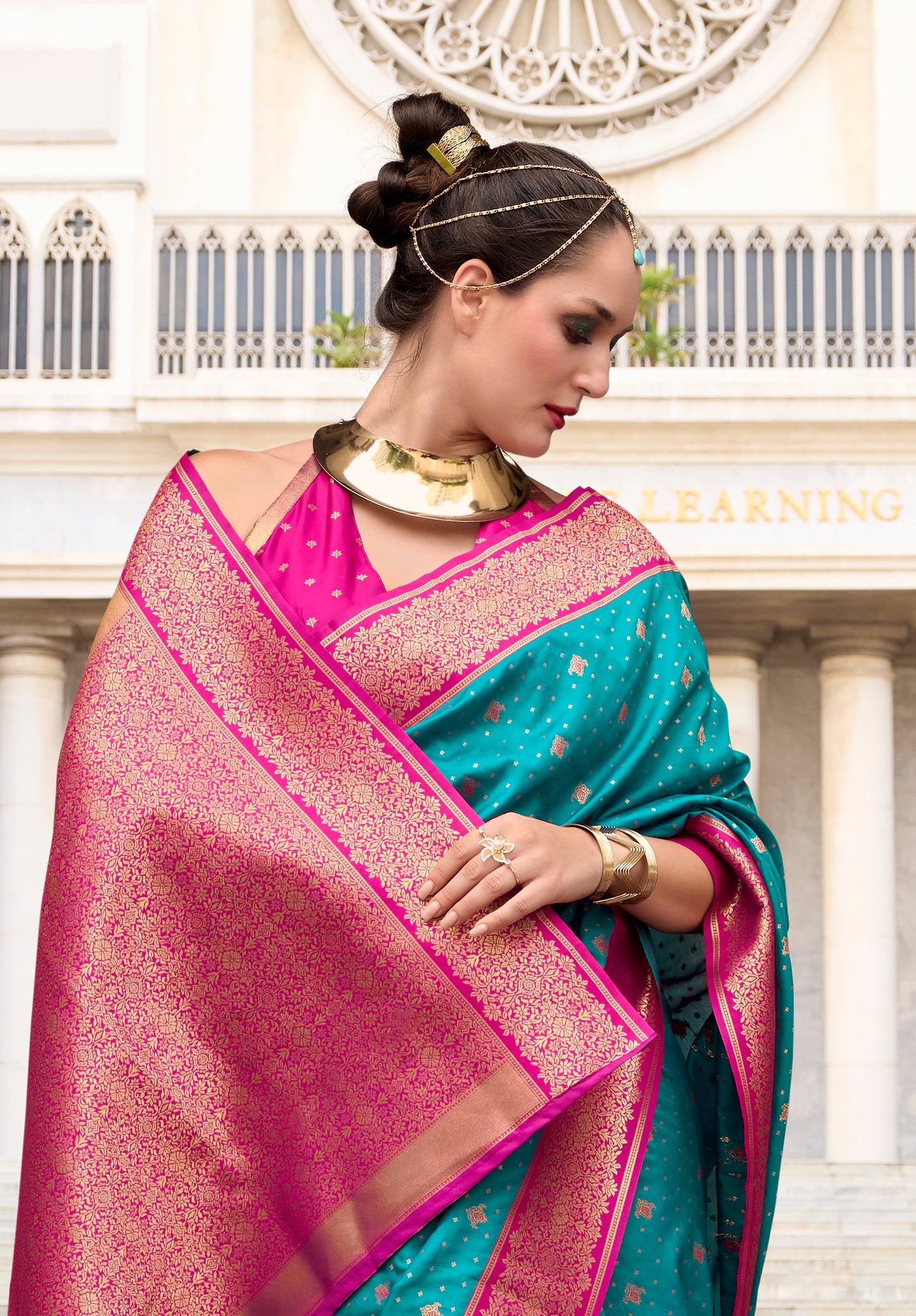 Turquoise Color Soft Silk Kanjivaram Readymade/Easy Saree