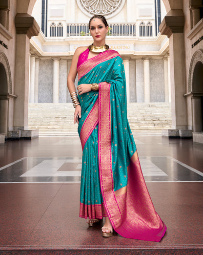 Turquoise Color Soft Silk Kanjivaram Readymade/Easy Saree