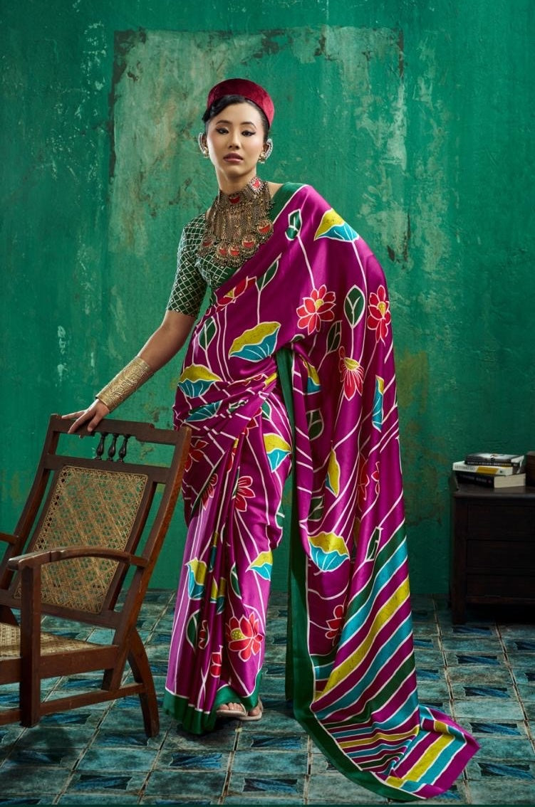 Magenta Modal Silk Ready To Wear/Easy Saree by StyleByPanaash