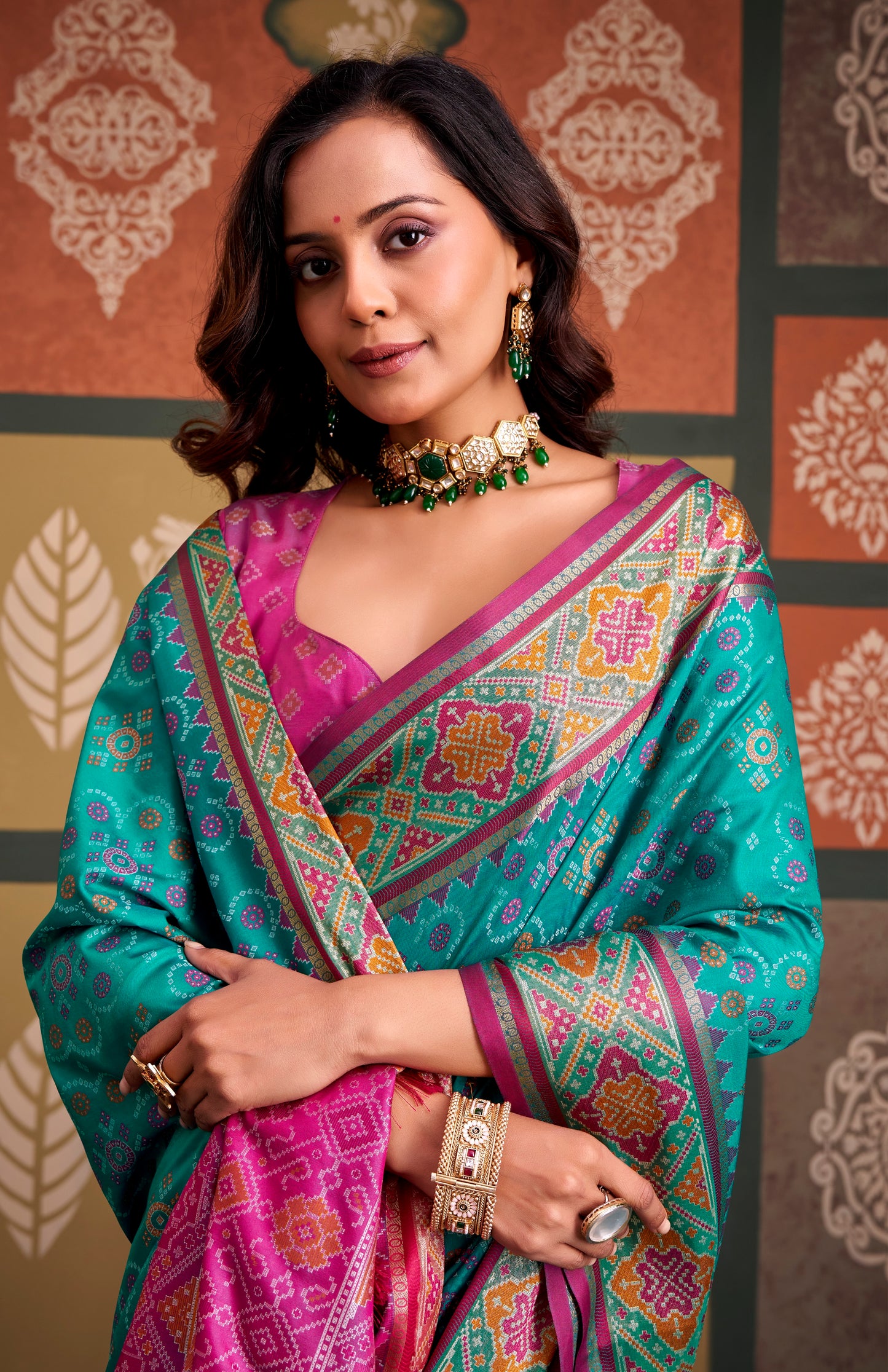 Turquoise Patola Ready To Wear/Easy Saree - Panaash Saree