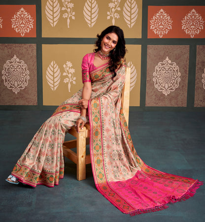 Off-White Patola Ready To Wear/Easy Saree - Panaash Saree